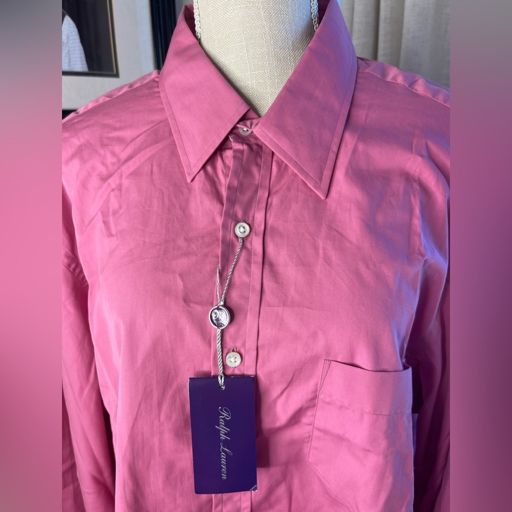 RALPH LAUREN PINK/FUSHIA PURPLE LABEL ITALY COTTON DRESS SHIRT S 18